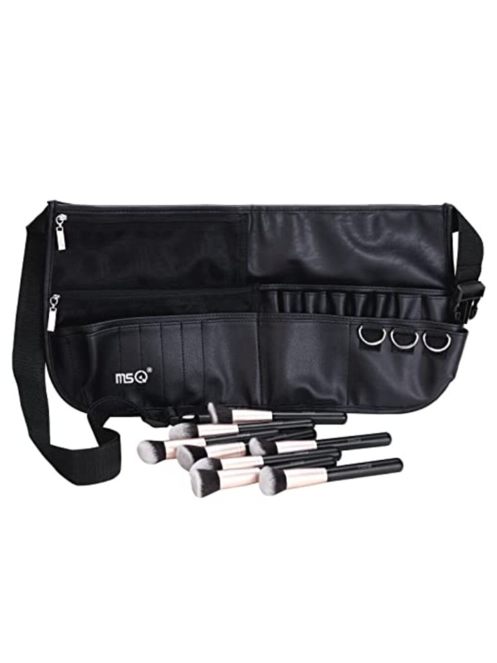 PU Leather Makeup Brush Bag Belt Multi Pocket Foldable Apron Organizer